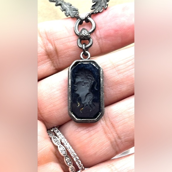 Gorgeous Signed EXTASIA Black Cameo Bead Pearl Necklace Triple Black Chain - Picture 1 of 14